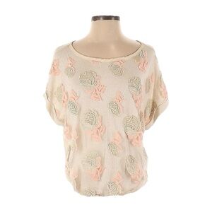 Anthropologie Brandlabel Lurex Embroidered Floral Pattern Linen Top Size XS